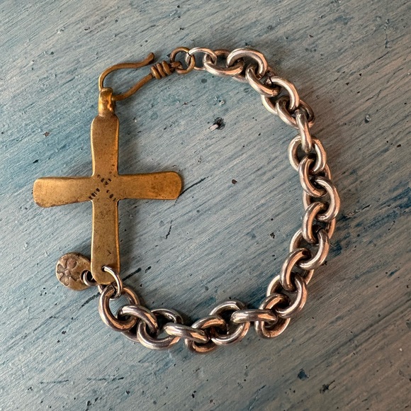 Brass Cross with Silver Link Bracelet - Picture 11 of 11